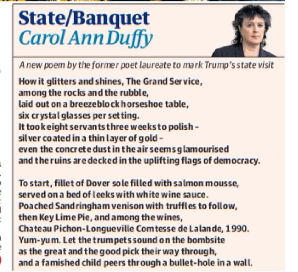 A new poem by the former poet laureate to mark Trump's state visit