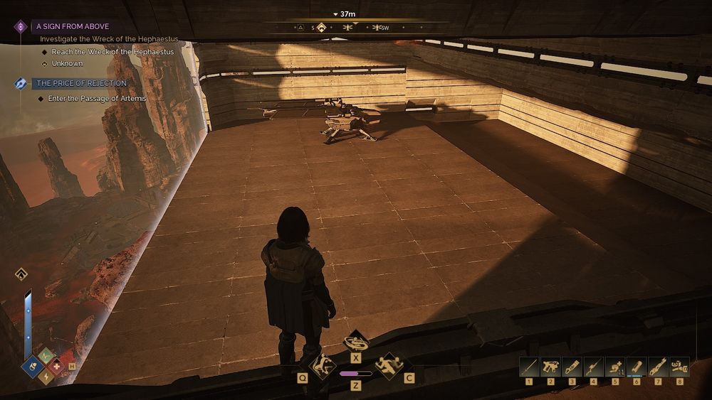 view of inside new hanger with a single ornithopter, with lots of free space