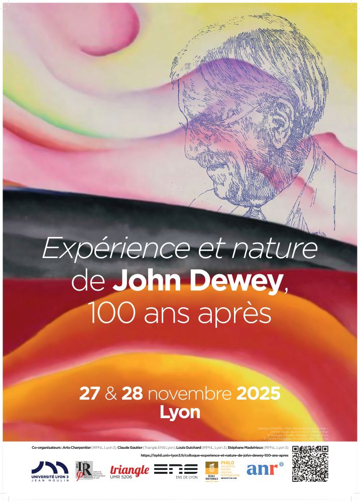 Affiche du colloque "Expérience et nature de John Dewey, 100 ans après", avec une illustration inspirée de la peintre étatsunienne Georgia O'Keeffe 