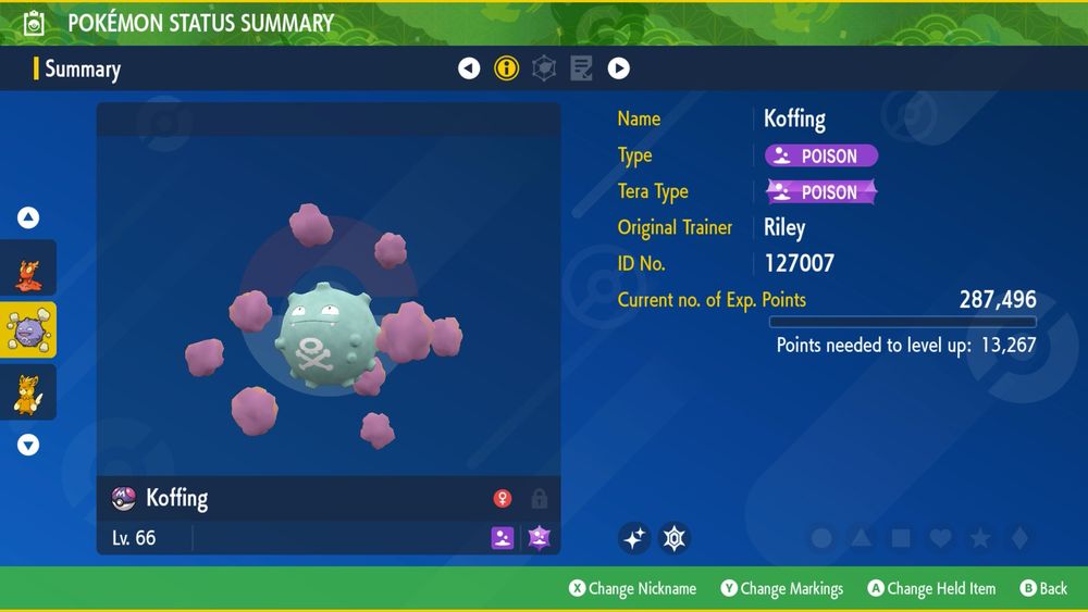 Shiny Koffing summary screen