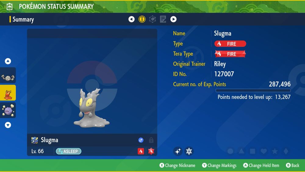 Shiny Slugma summary screen