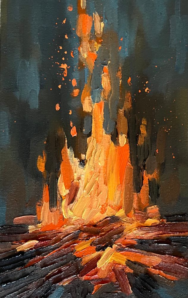 Oil painting of a campfire 