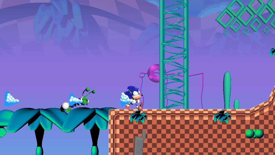 Preview GIF of SUPER SONIC SYSTEM, showing off some simple gameplay from the first zone.
