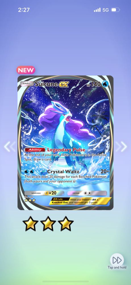 Beautiful Suicune EX card from Pokémon TCG Pocket