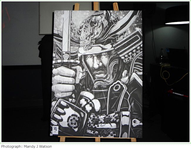 Artist Mr Pencils' art of Yasuke was printed as a large canvas and unveiled at the Cape Town launch.
Photo: Mandy J Watson