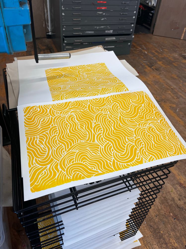 One color yellow pattern screen printed 
