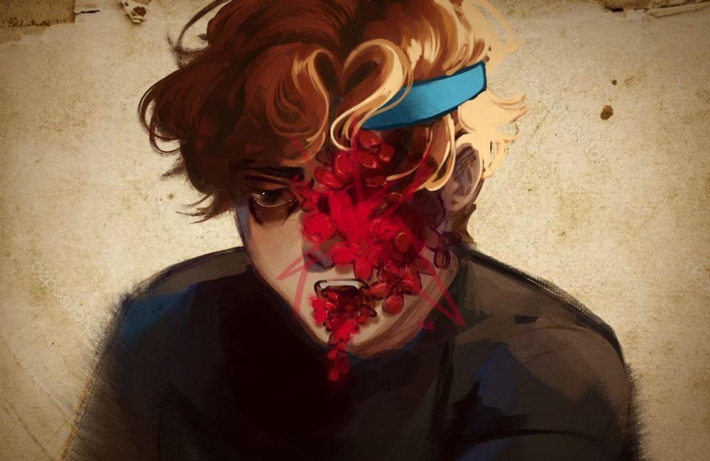 Fanart do roier com amarantos em seu rosto. A ilustração está inspirada no estilo renacentista e barroco