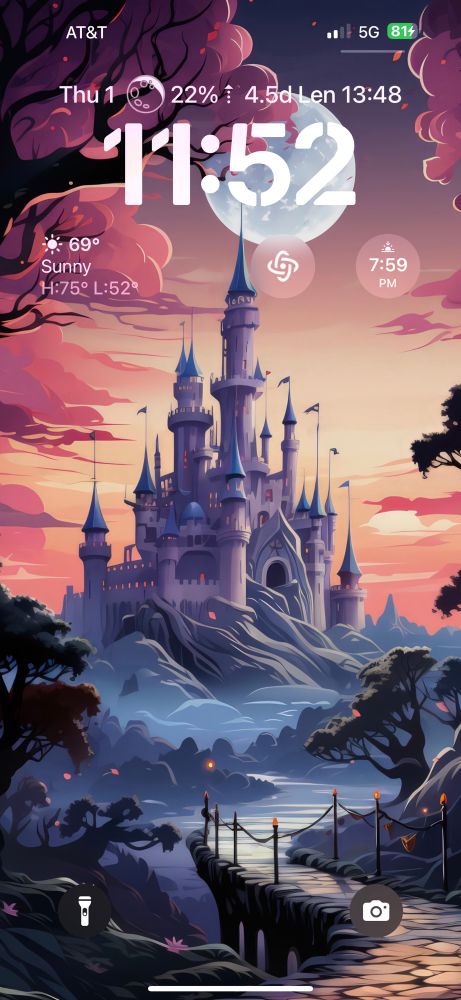 Screenshot of my phone lock screen that features a castle on a mountain and a pathway leading to it. 