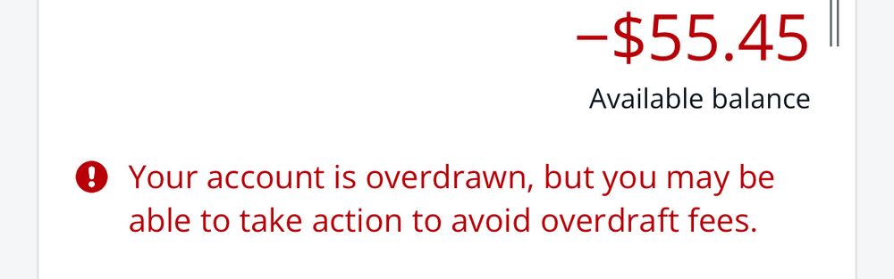 my bank account being overdrawn by $55.45