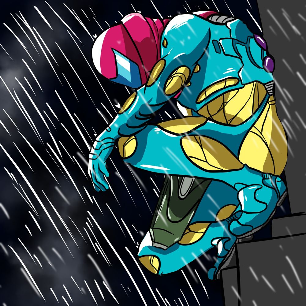 Samus in the Metroid Fusion Power Suit in the pose from the Spider-Man 3 teaser poster.