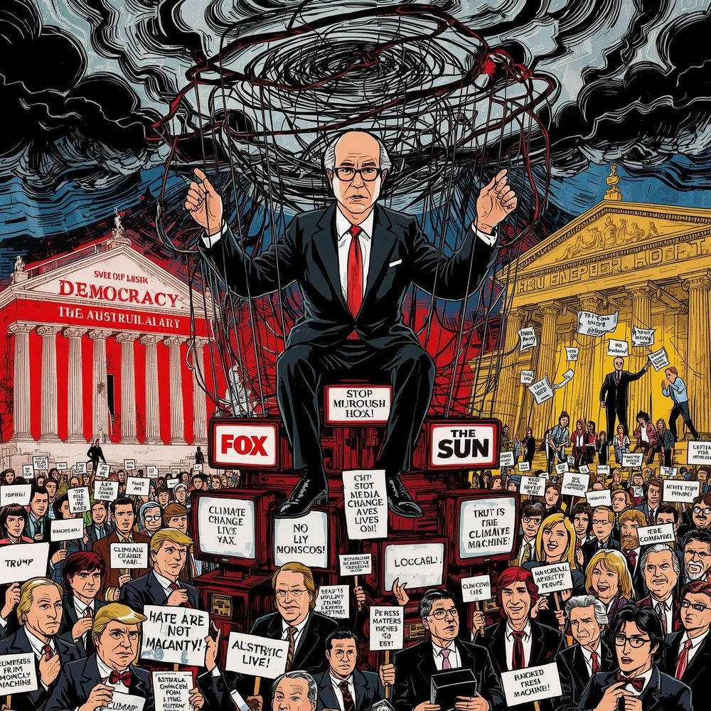 Rupert Murdoch’s Evil Global Media Empire and its Harmful Influence on Democracy Climate and Truth. Cartoon #AI #Leonardo #ChatGPT #Perplexity Llewelyn Pritchard 9 June 2025