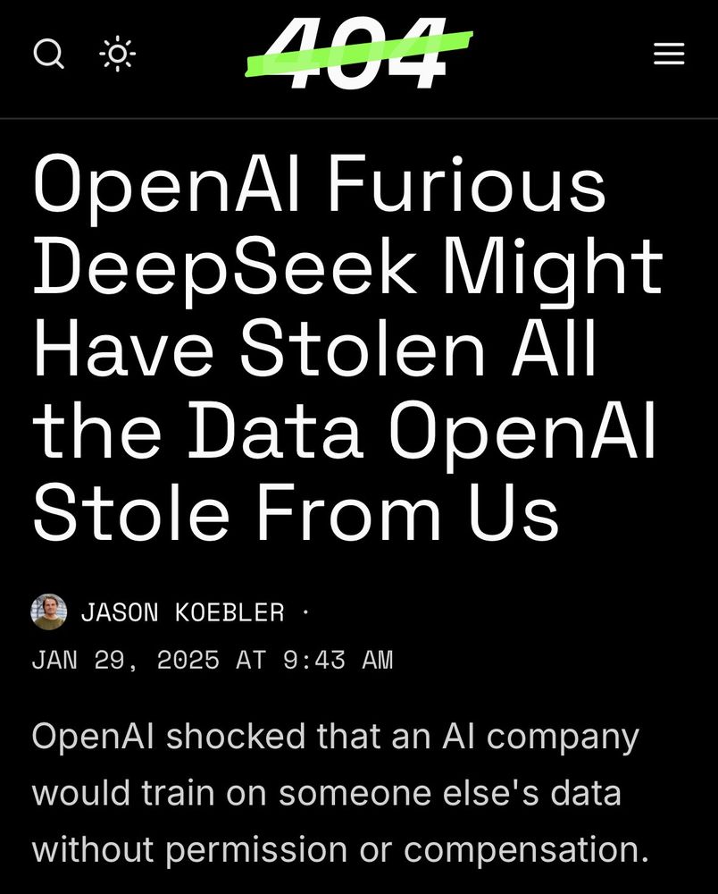 OpenAl Furious DeepSeek Might Have Stolen All the Data OpenAl Stole From Us