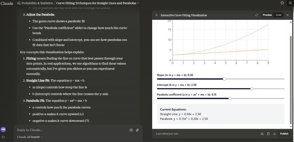 Claude visually explaining me the "Curve Fitting" topics in Math