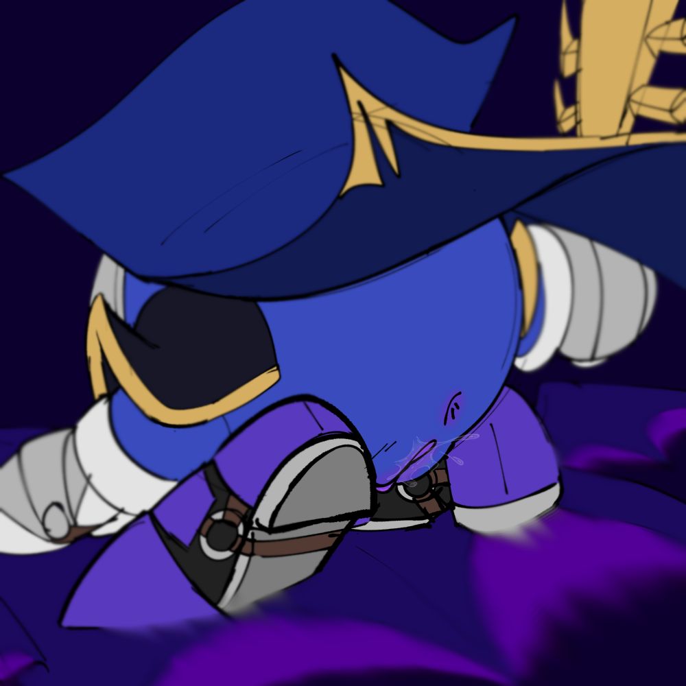 a back view of meta knight riding the shadow star air ride machine. his pussy is wet and dripping, trialing wetness from the speed of the machine.