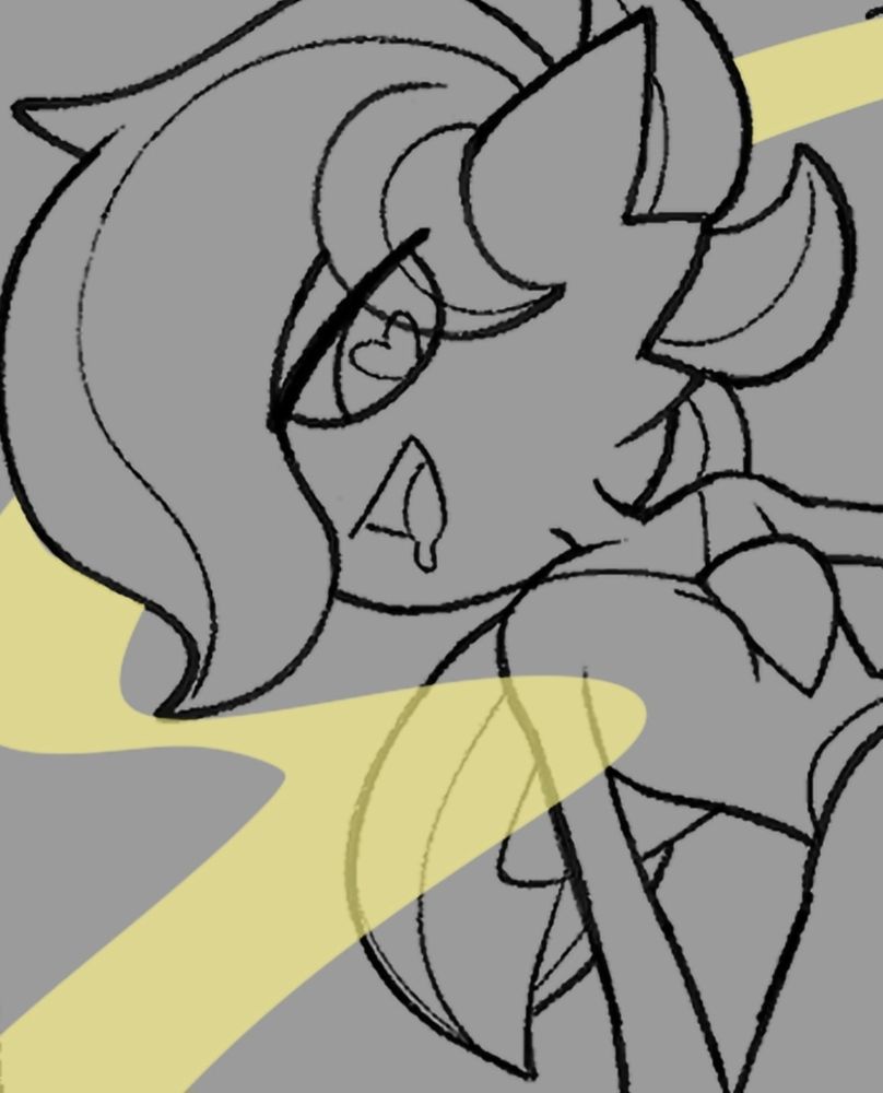 Sketch of Garde with heart eyes looking back as he bends over