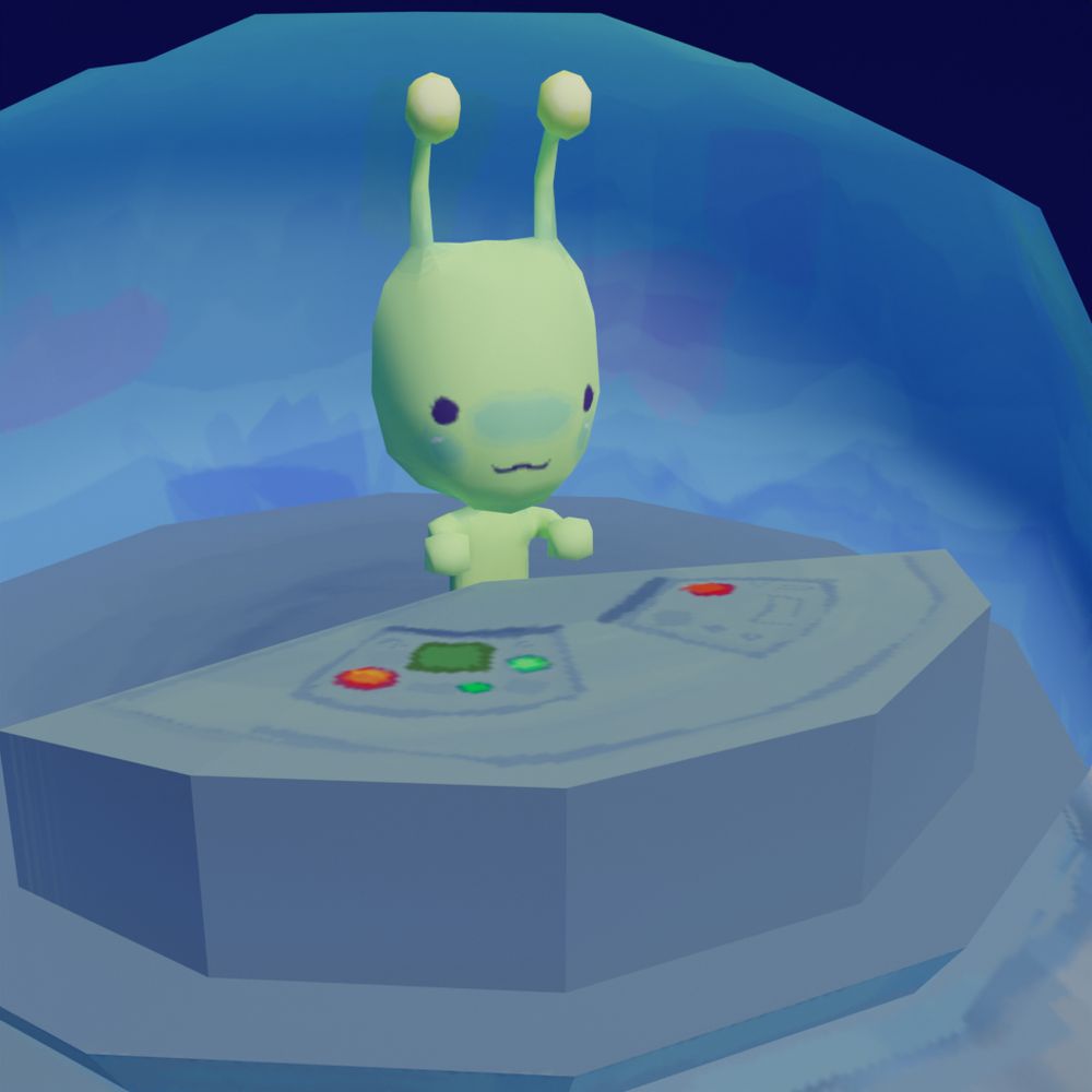 Closeup of UFO 3D model, cute little alien inside