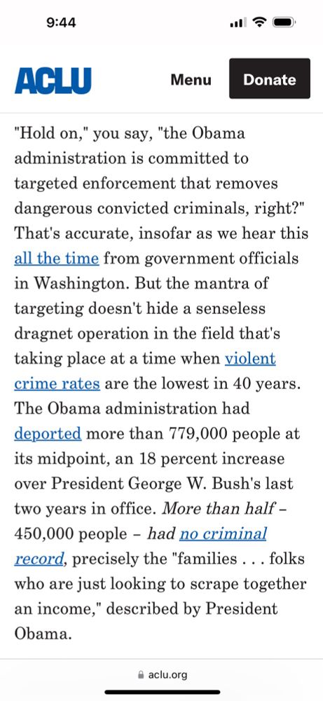 Article describing that the majority of people deported under Obama had no criminal record