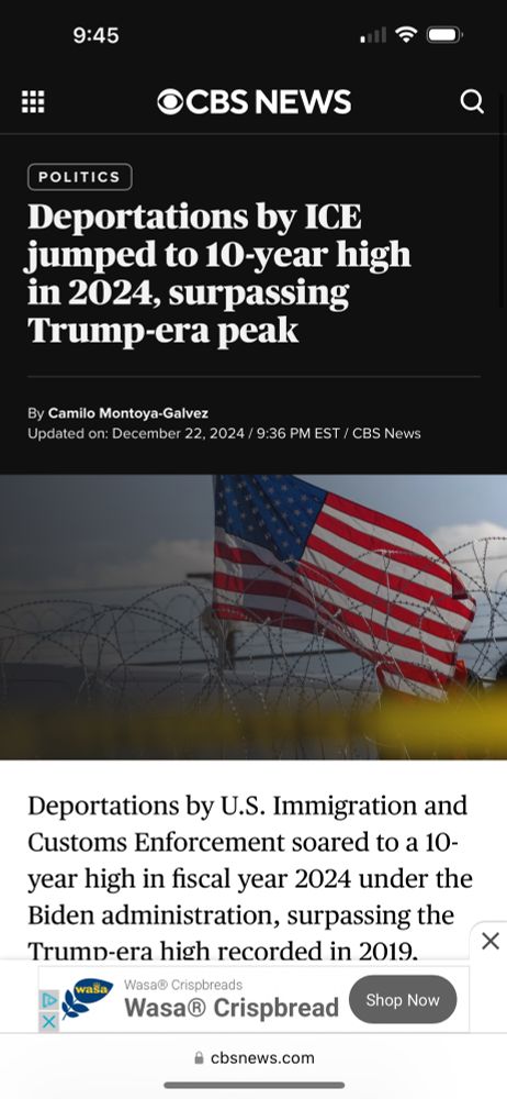 An article showing ten year high of ICE interior deportations.