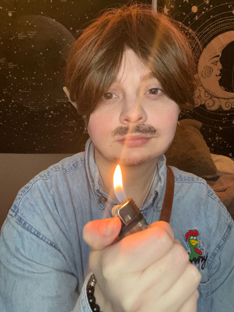 Bud cubby cosplayer with a lighter