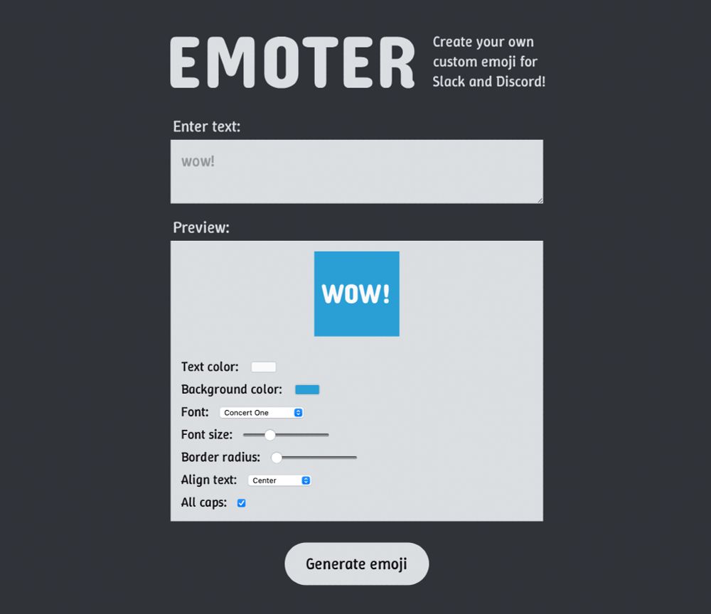 Screenshot of aaronson.org/emoter