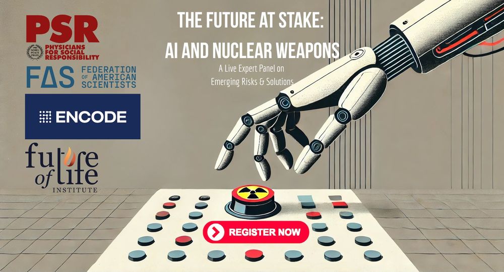 Cover image for the event showing a robot hand hovering over a nuclear button.
