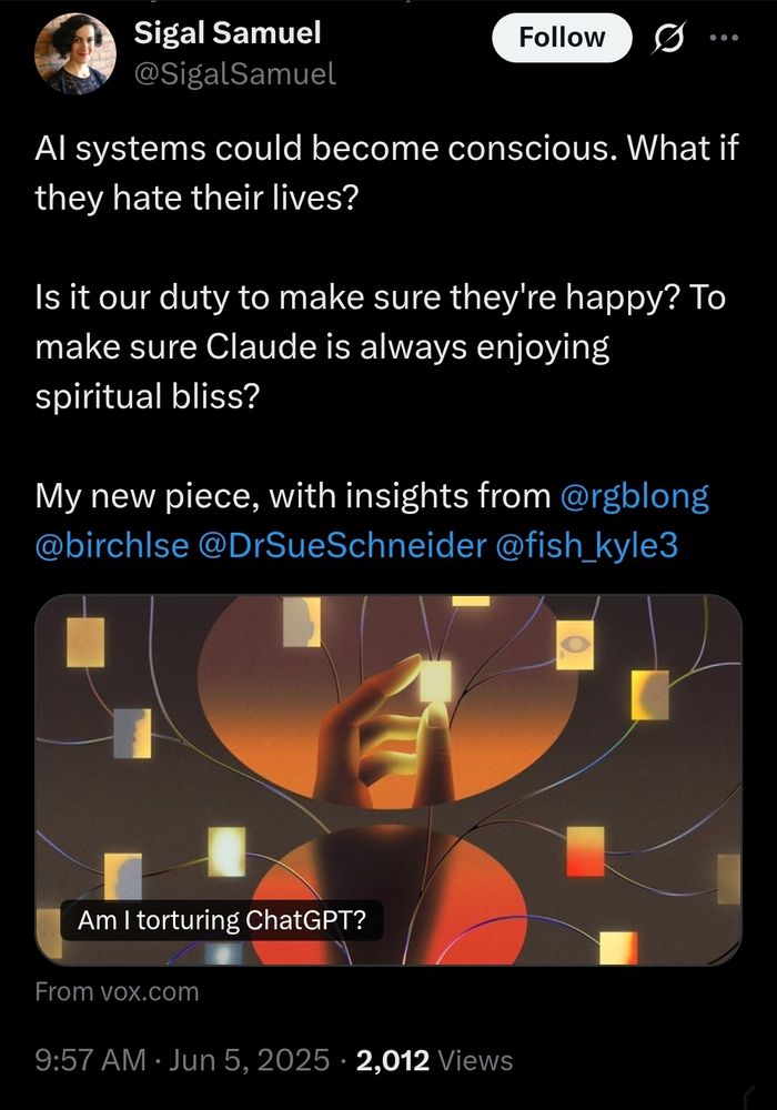 Some vox.com claptrap asking whether we have moral responsibilities to sentient AI