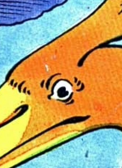 A close-up of a very surprised looking pterodactyl