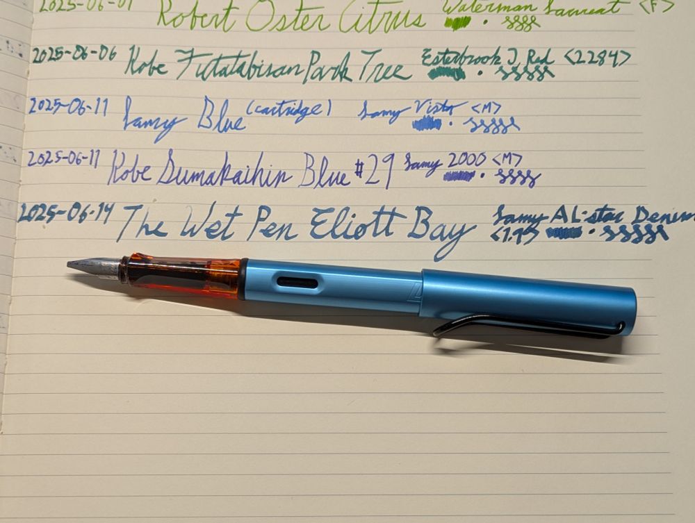 The blue Lamy AL-star with an orange grip section and a 1.9mm stub nib I bought from The Lamy flagship store their final Saturday.