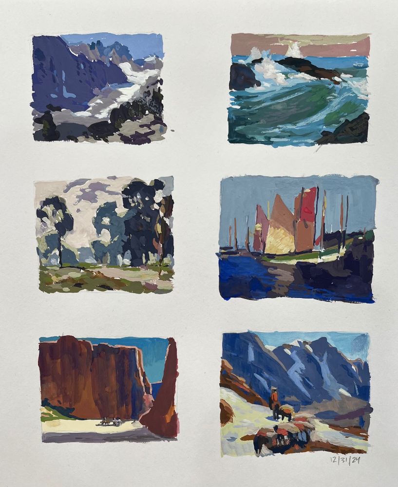 6 small paintings in a sketchbook