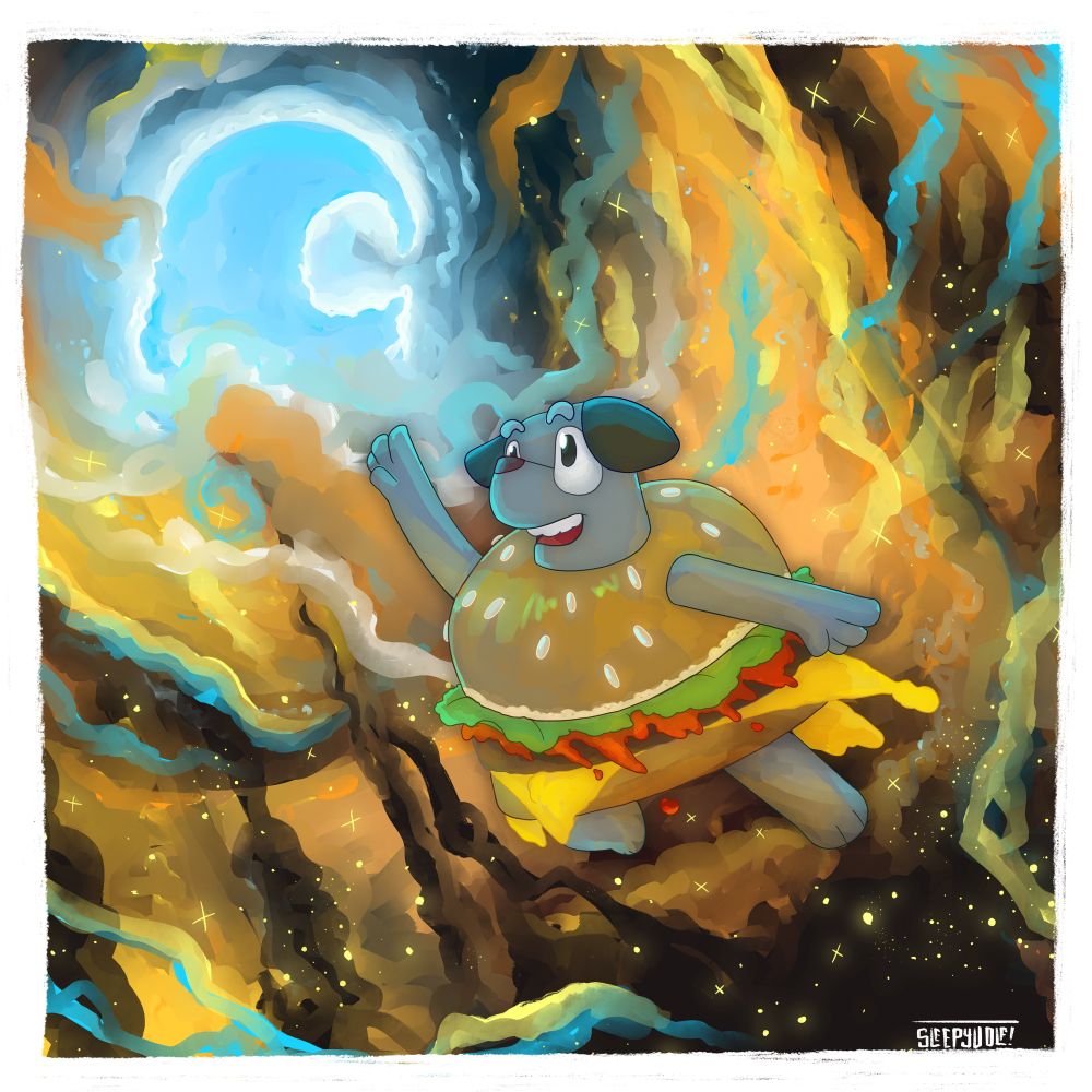 Burger dog in space. 