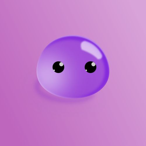 A purple slime blob with cute eyes, on a purple solid background. 