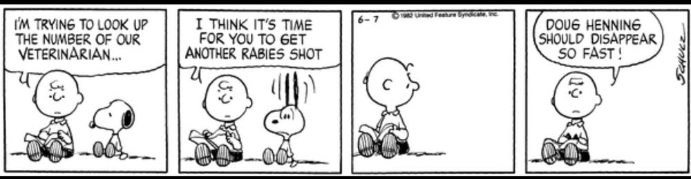 A Peanuts comic strip from 1982, by Charles Schulz.