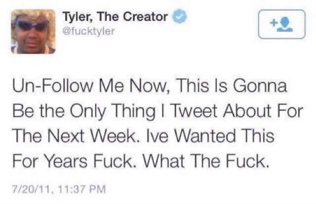 A tweet that says “Un-Follow Me Now, This Is Gonna Be the Only Thing I Tweet About For The Next Week. I’ve Wanted This for Years Fuck. What The Fuck.”
