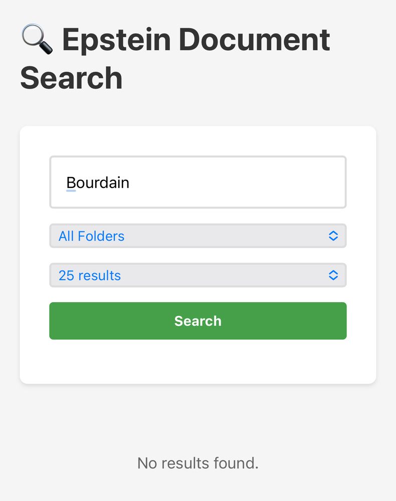 Epstein emails search for “Bourdain” returned no results 