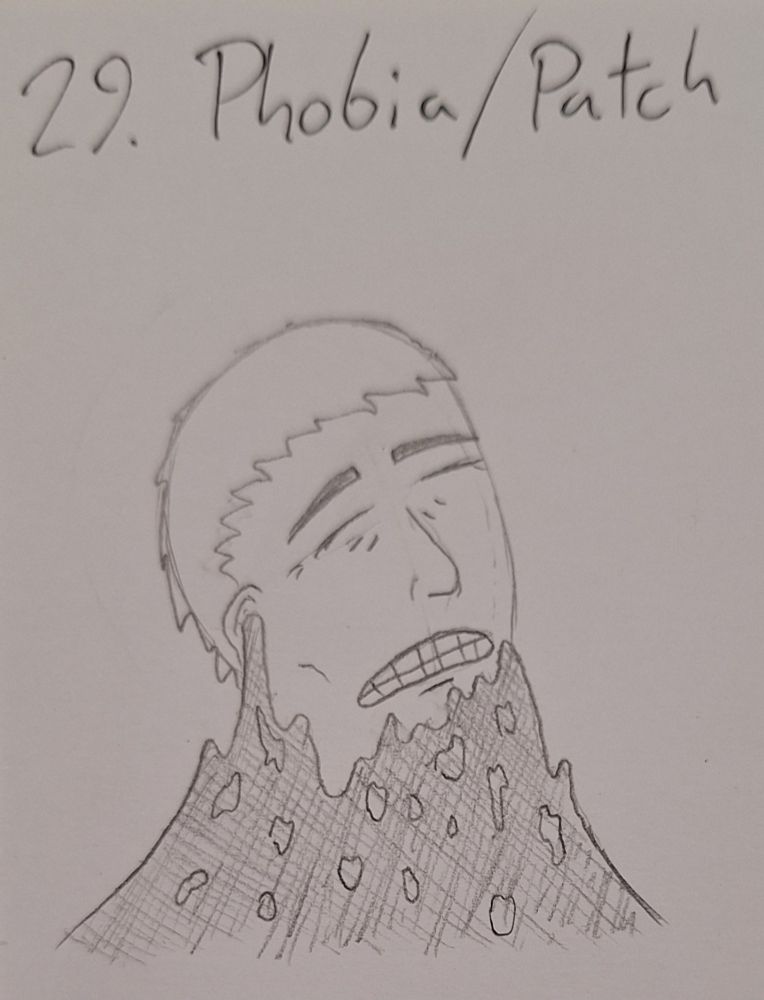 Illustration of a man's face emerging from a pile of goo! Or is he sinking? Inktober prompt phobia / patch