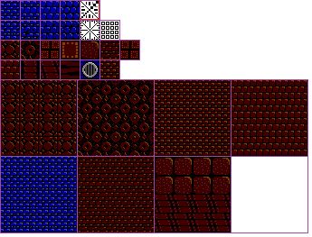 Various pixel art patters WIP. Then the small tiles expanded into 4x4 patterns to see how they looked properly tiled. This was done by hand in ms paint. Before I discovered an actual pixel art program. Aseprite be praised.