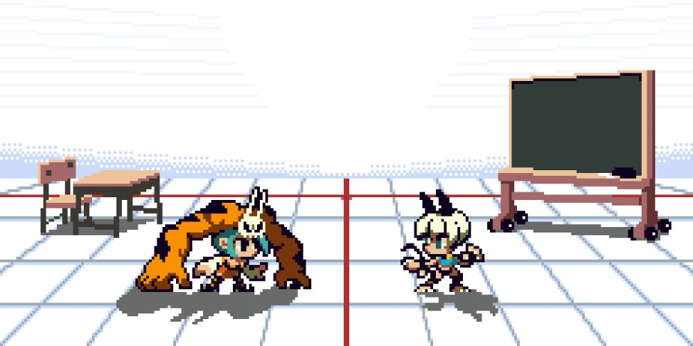 skullgirls characters in a mini pixel style 