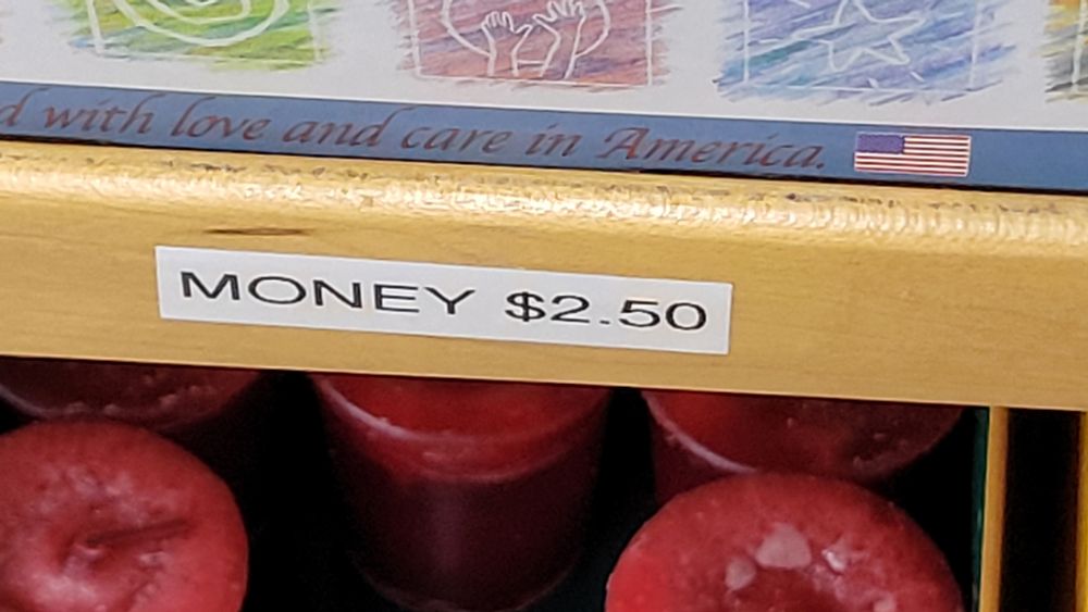 text on sticker on price display reads MONEY $2.50