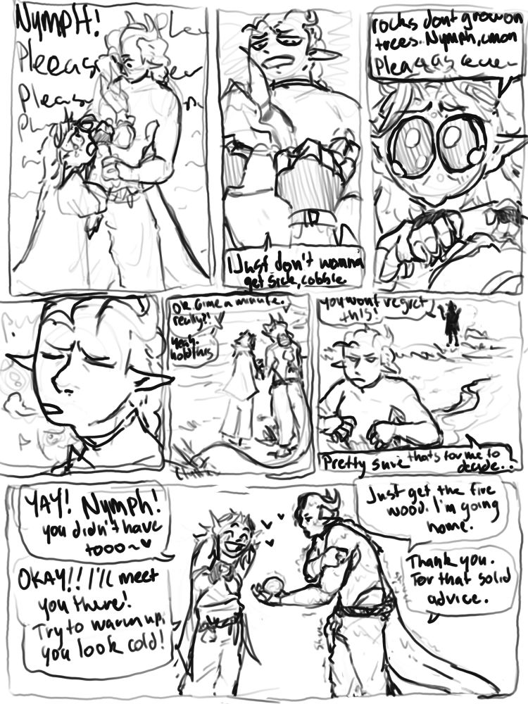 The teifling denies at first but gives in after the genasi gives puppy eyes