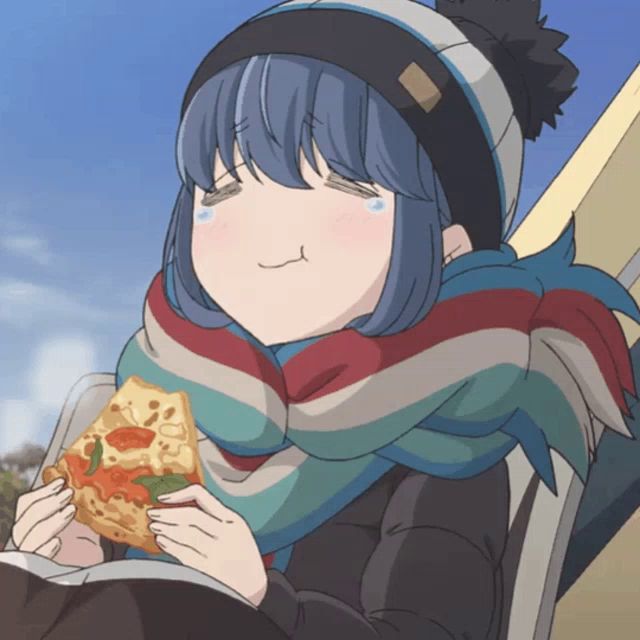 a girl in a striped scarf is eating a pizza