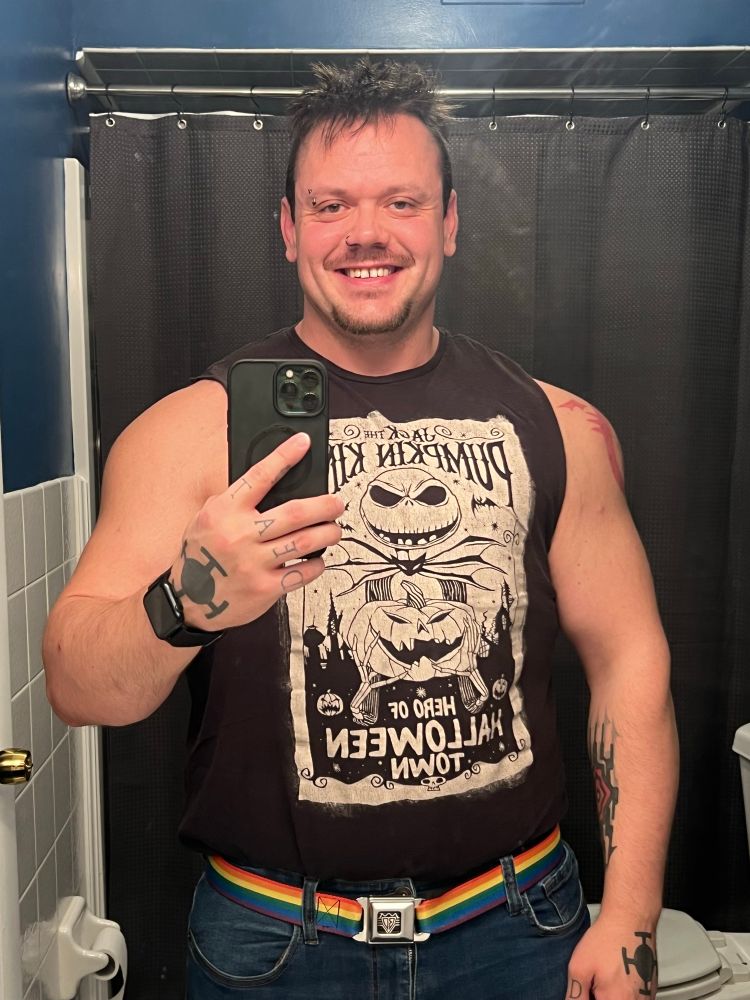 Me in a cut off t-shirt