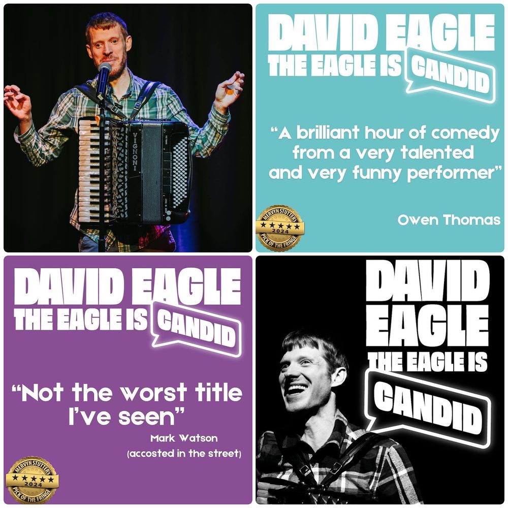 Images of David and the logo of the Eagle is Candid with quotes about how great he is 