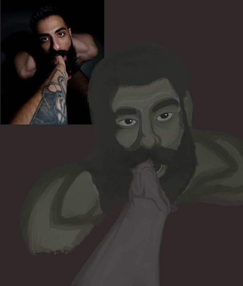 A grayscale drawing based on a reference photo of a man, it’s implied that the man in on his knees and looking upwards 