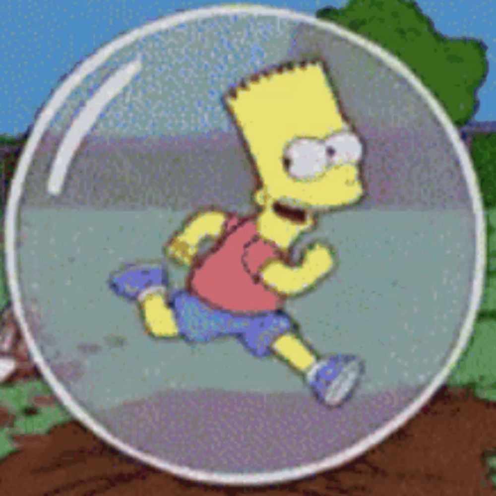 bart simpson is running through a bubble in a cartoon scene