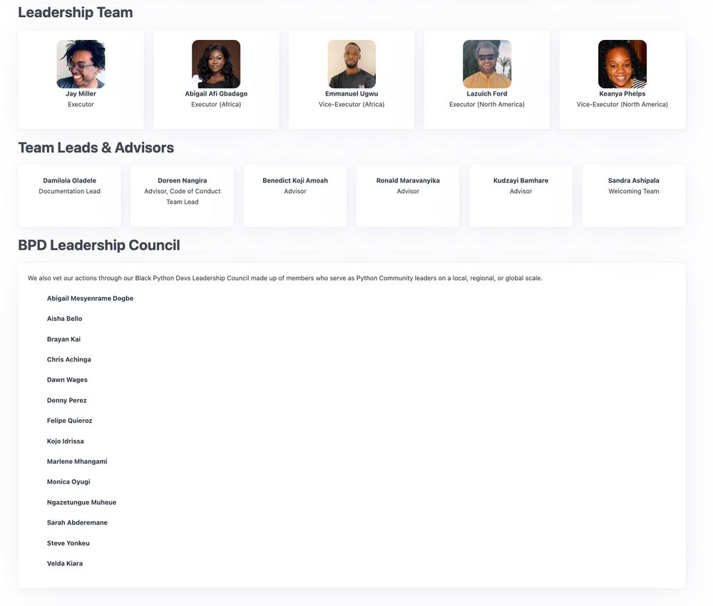 Leadership section of the about page!