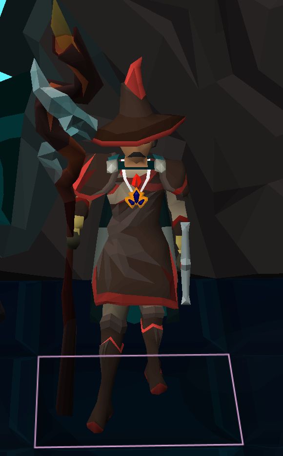 Picture of my character, currently wearing Full BloodBark, Twinflame Staff, Barrows Gloves, Ghommals Hilt 2, and Magic Amulet (t)