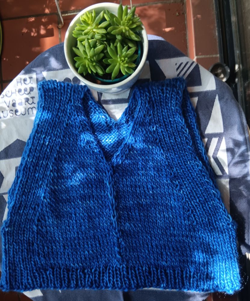 Blue knitted vest.