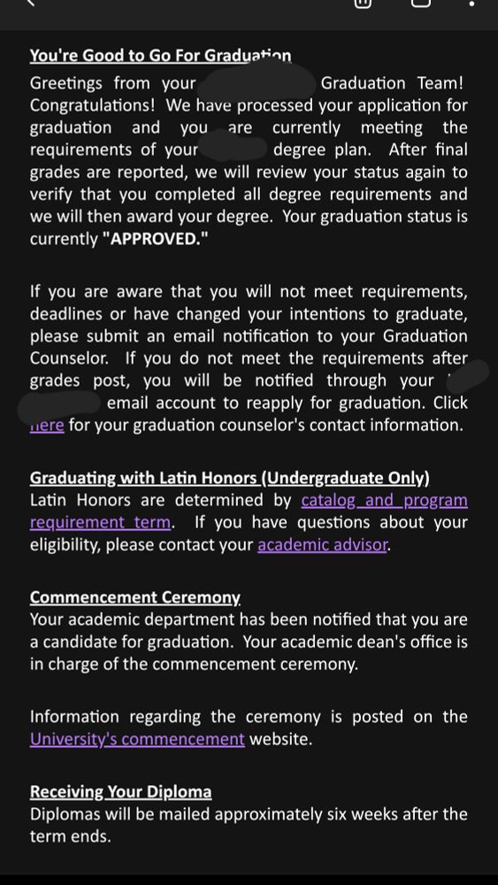 My graduation approval email