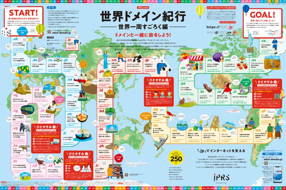 JPRS、国別トップドメインを学べるポスター「世界ドメイン紀行 世界一周すごろく編」を教育機関へ無償配布　特設サイトからPDF形式でダウンロード可能