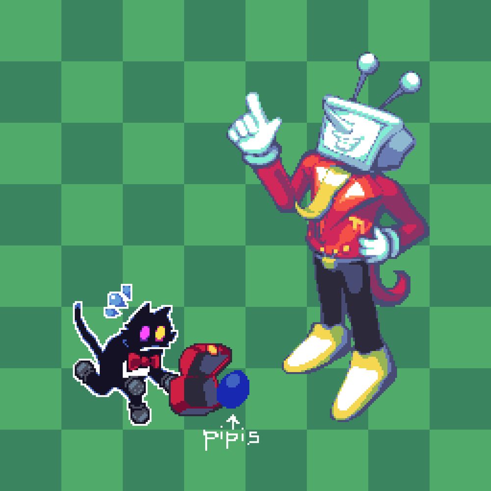 pixel art of tenna from deltarune chapter 3. one of the mikes is also there and just dropped the pipis